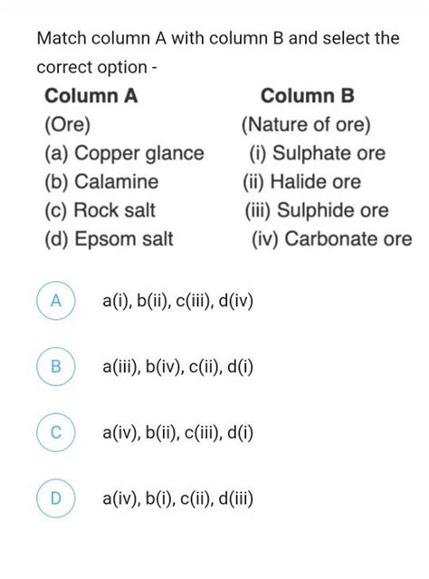 Match The Definition In Column A With The Concept In Column B