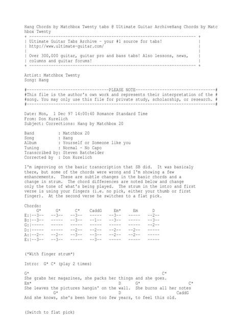 Matchbox 20 Hang Chords