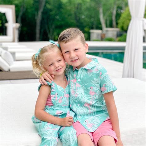 Celebrate Spring Woven Buttonfront Sibling outfits, Matching sibling