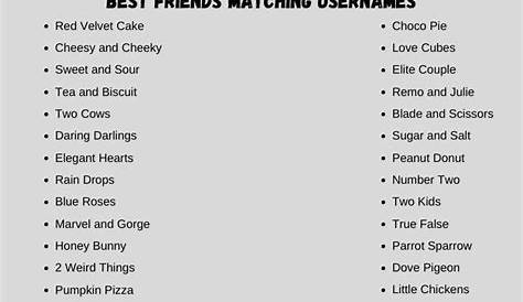 200 Lovely and Rare Best Friends Matching Usernames