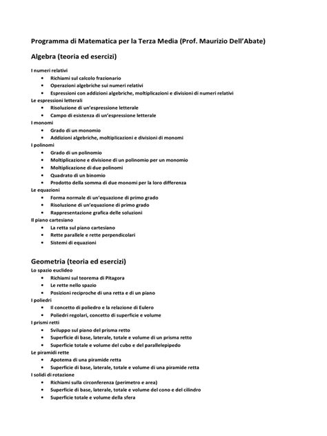 matematica programma terza media