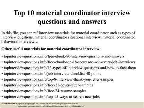 Material Coordinator Interview Questions And Answers