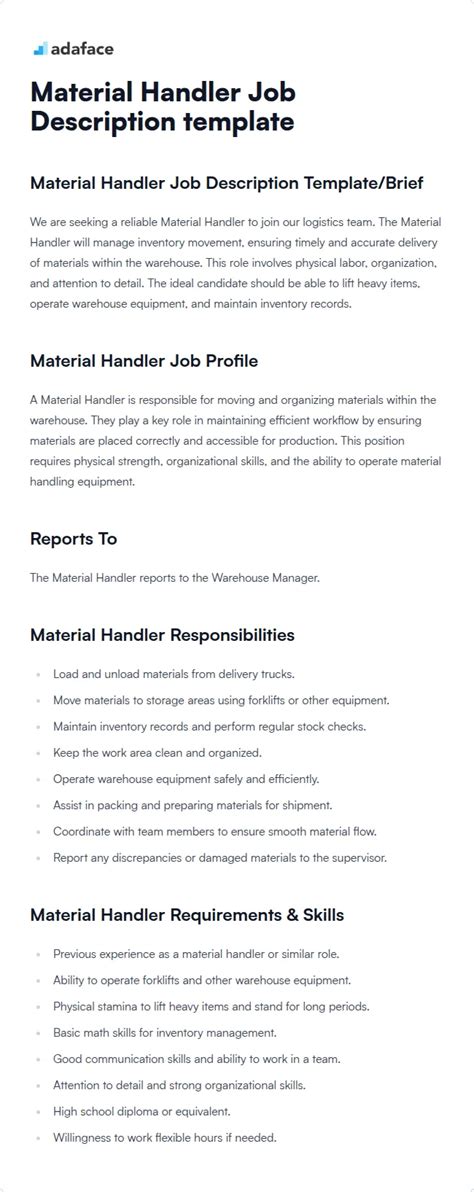 Material Handler Job Function