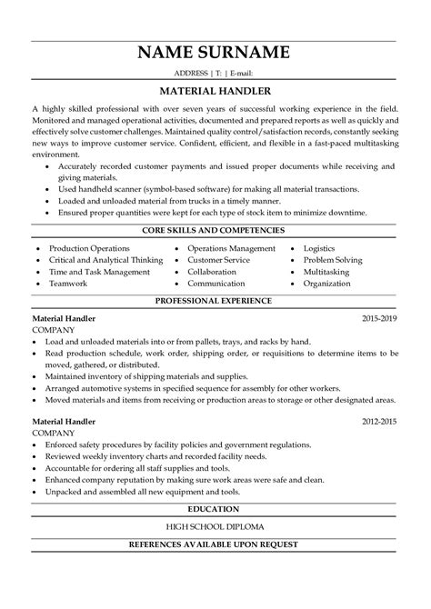 Material Handling Resume