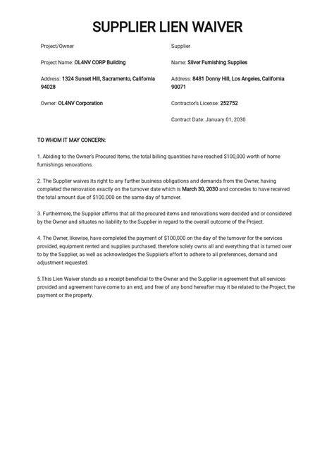 Material Lien Waiver Template