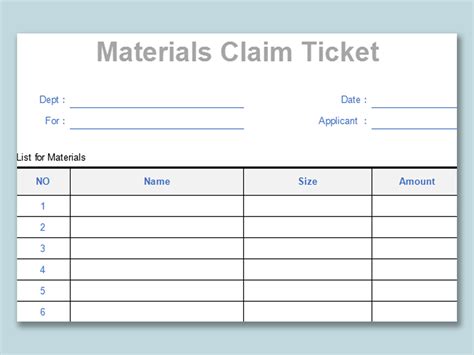 material ticket issue form template