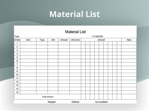 materials list