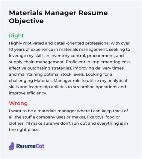 Materials Manager Resume Objective