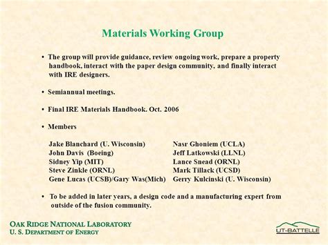 Materials Working Group