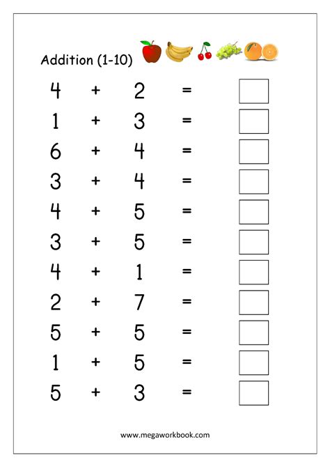 Math Addition Worksheet 1-10