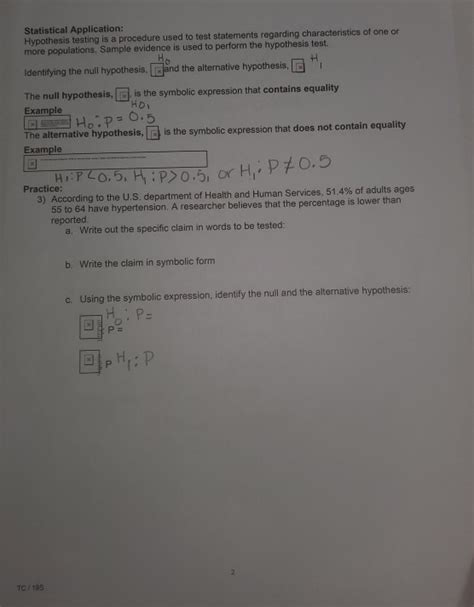 Math 0530 Worksheet 8 Hypothesis