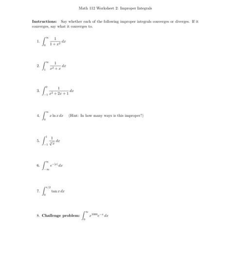 Math 112 Worksheet 1 Integration By Aprts