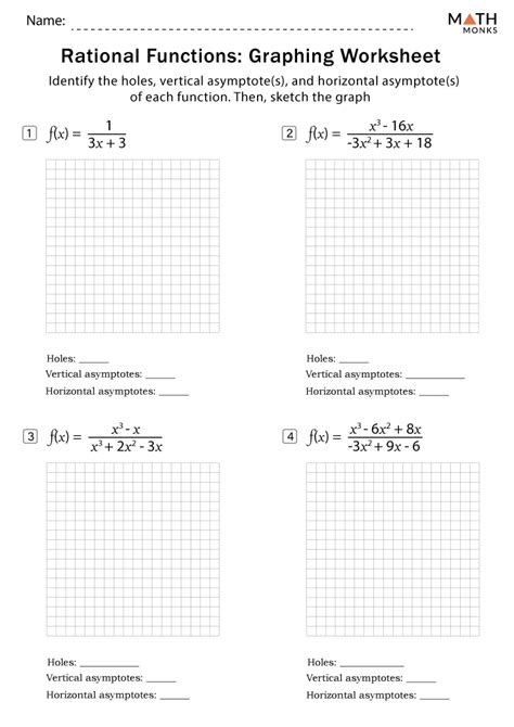 Math 3 Graphing Rational Functions Worksheet