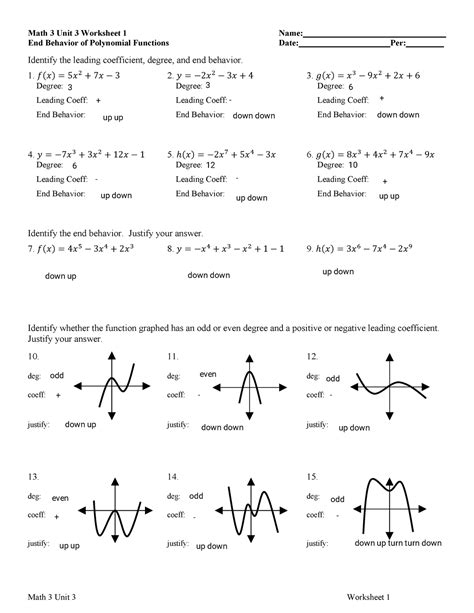 Math 3 Polynomial Function Worksheet With Answers