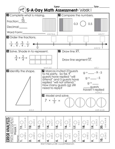 Math 4Th Grade Assessment Printable