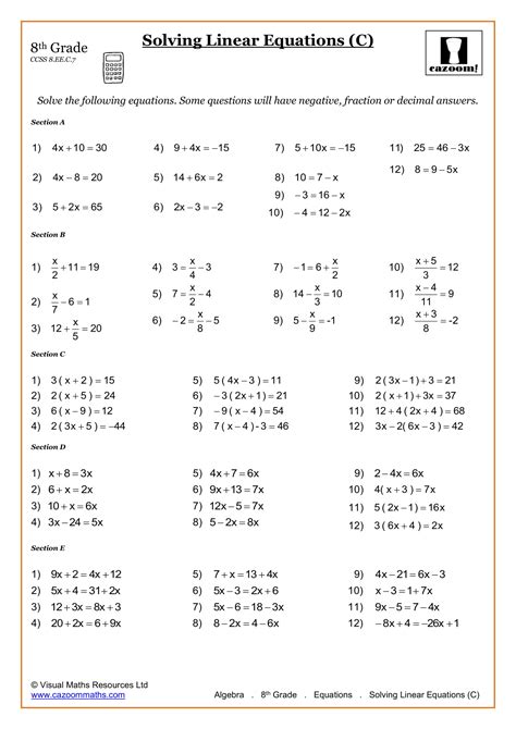 Math 8Th Grade Worksheet With Solutions