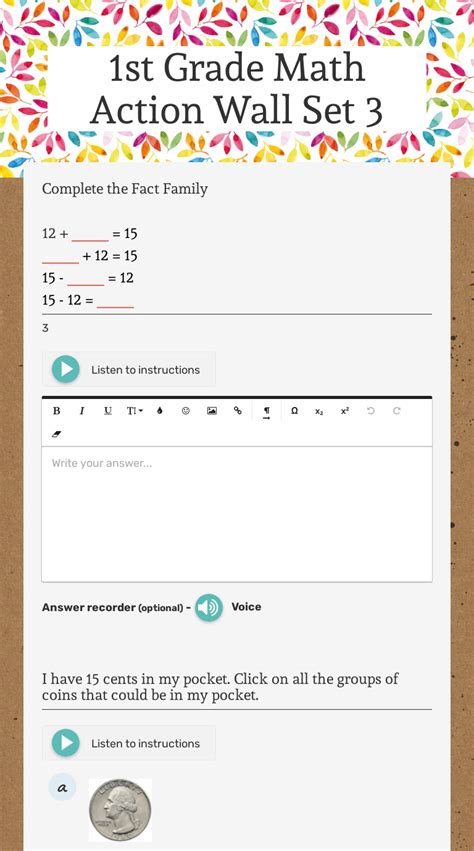 Math Action Wall Worksheet