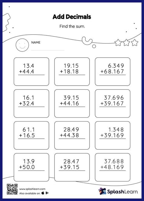 Math Addition Decimals Worksheets