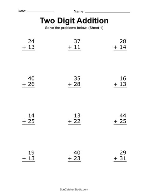 Math Addition Worksheets 2 Digits By 2 Digits