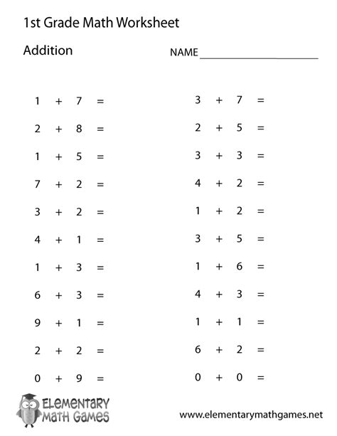 Math Addition Worksheets First Grade Printable