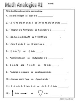 Math Analogies Free Printables