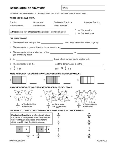Math Antics Introduction To Fractions Worksheet