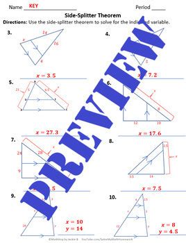 Math Bits Side Splitter Theorem Worksheet