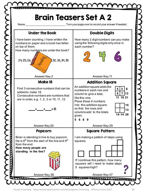Math Brain Teasers Worksheets Pdf