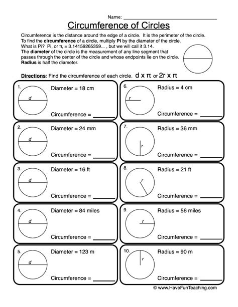 Math Circumference Worksheet