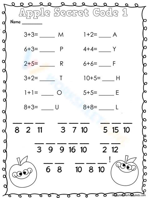 Math Code Worksheets For First