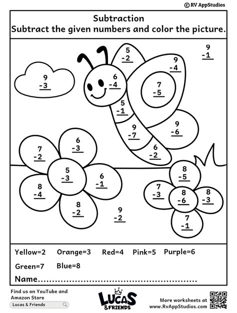 Math Color Subraction Worksheet