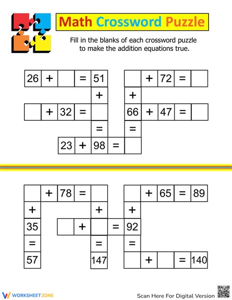 Math Crossword Puzzle Printable