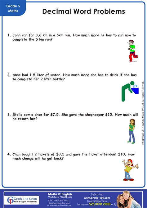 Math Decimal Word Problems Worksheets
