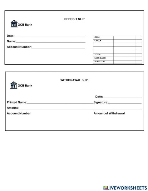 Math Deposit Slip Worksheet