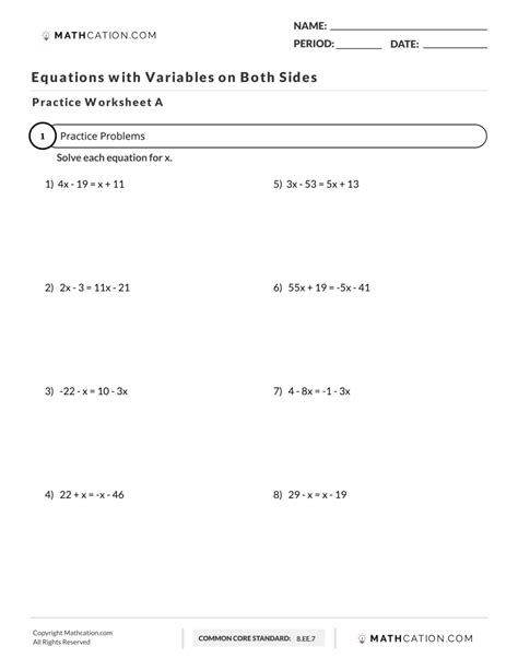 Math Equations With Multi Variable Worksheet