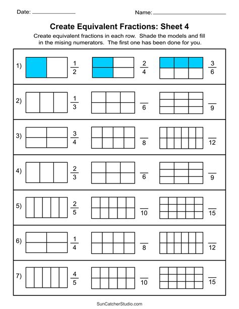 Math Equivalent Fractions Worksheets Puzzle