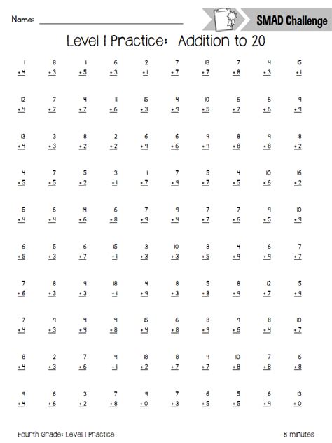 Math Fact Fluency 4Th Grade Worksheets