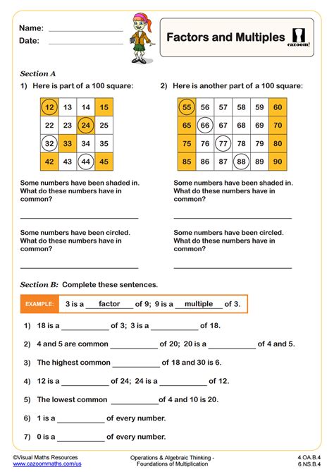 Math Factor And Multiples Worksheets