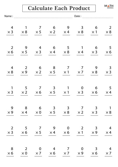 Math Facts Practice Multiplication Worksheets