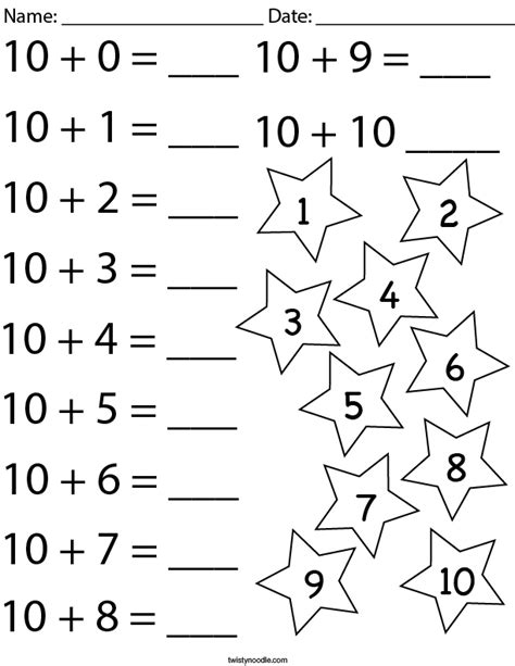 Math Facts Worksheets Within 10