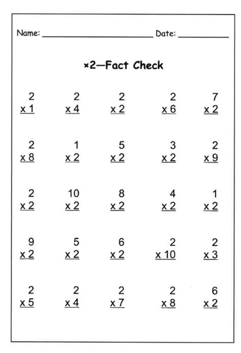 Math Facts X2 Worksheets