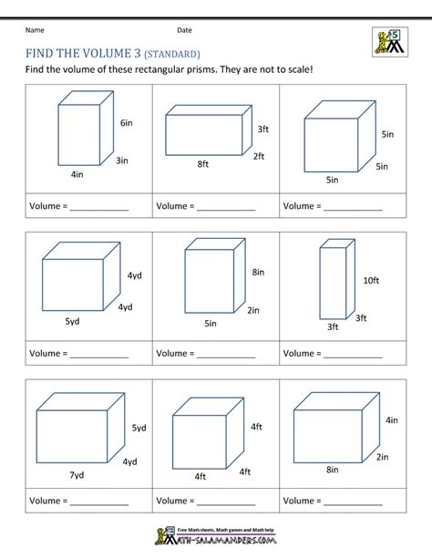 Math Finding Volume Worksheets