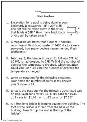 Grade 8 Math Word Problems Answer Key