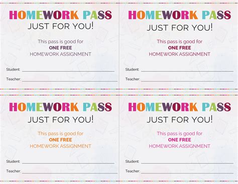 Math Homework Pass Free Printable Homework Pass