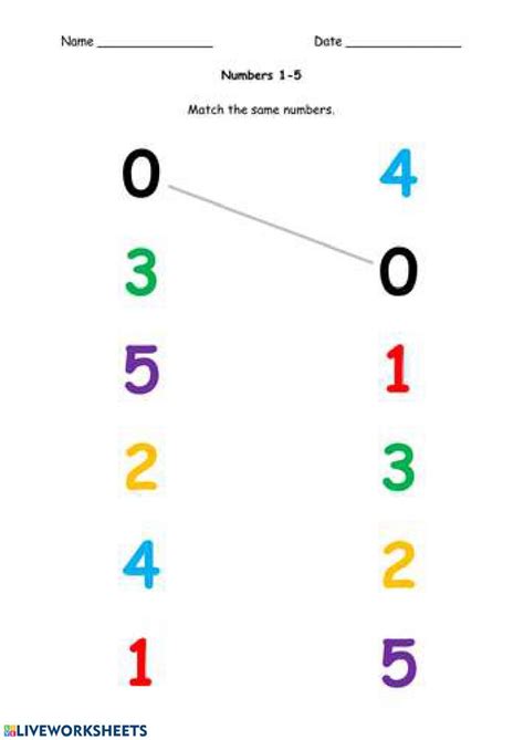 Math Matching Worksheets 1-5