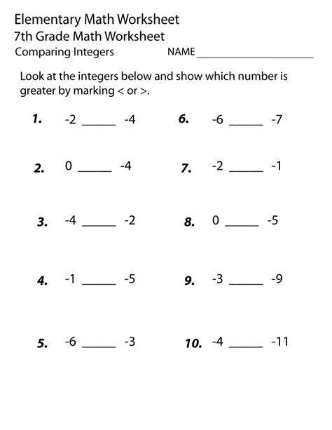 Math Pages Printable For Seventh Grade