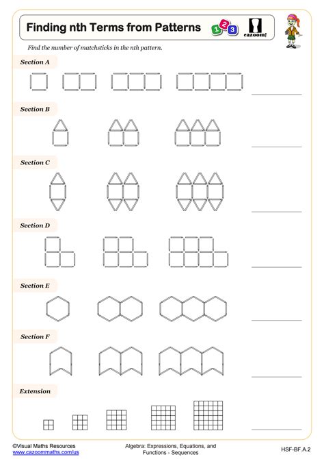 Math Patterns Worksheets Functions Algebra