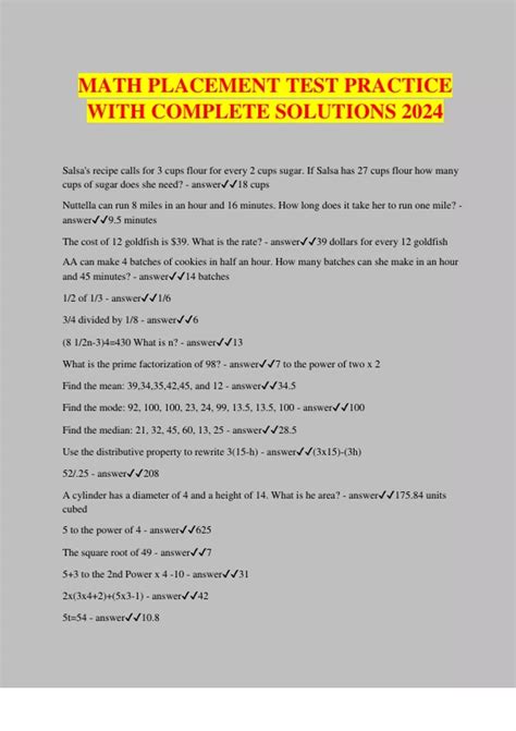 math placement test practice pdf with answers