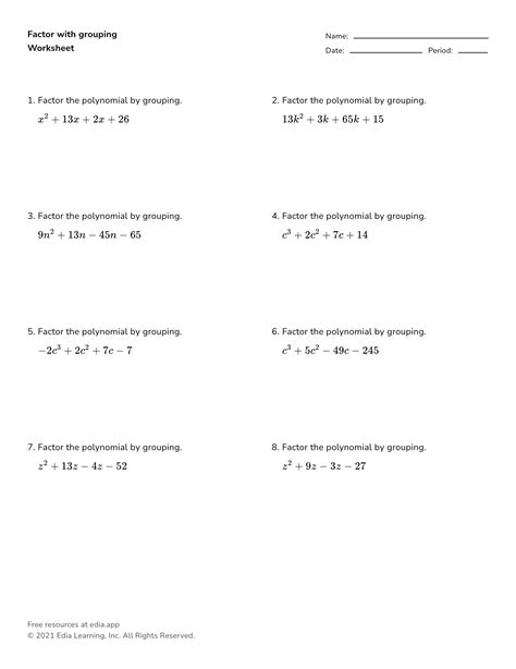 Math Practice Factoring Printable