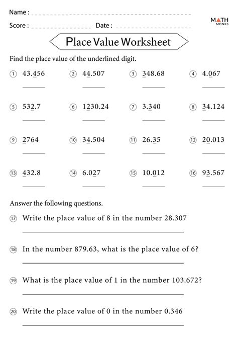 Math Practice Worksheets Place Value 5Th Grade